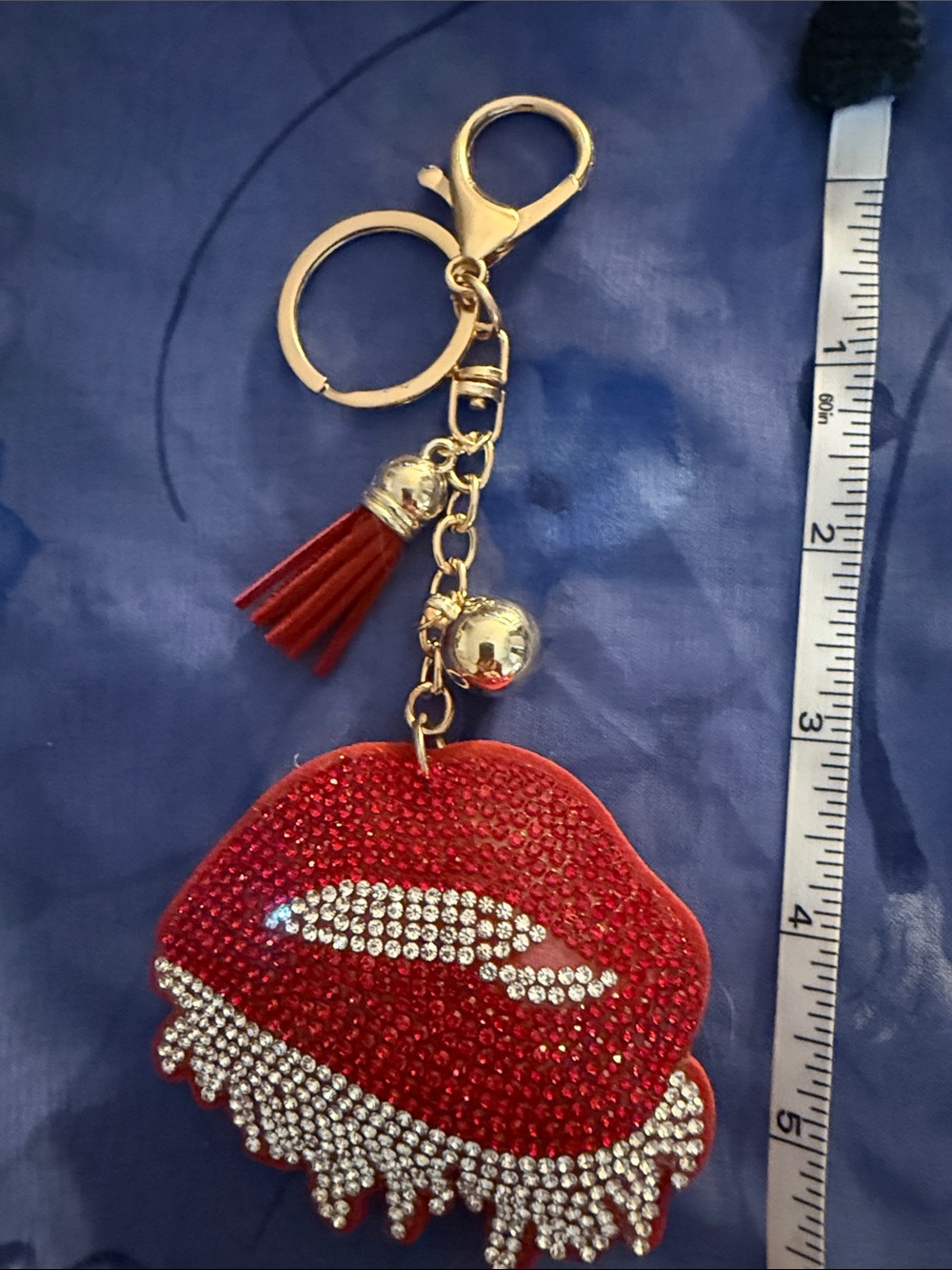 Red Lip Rhinestone Keychain Bag Charm